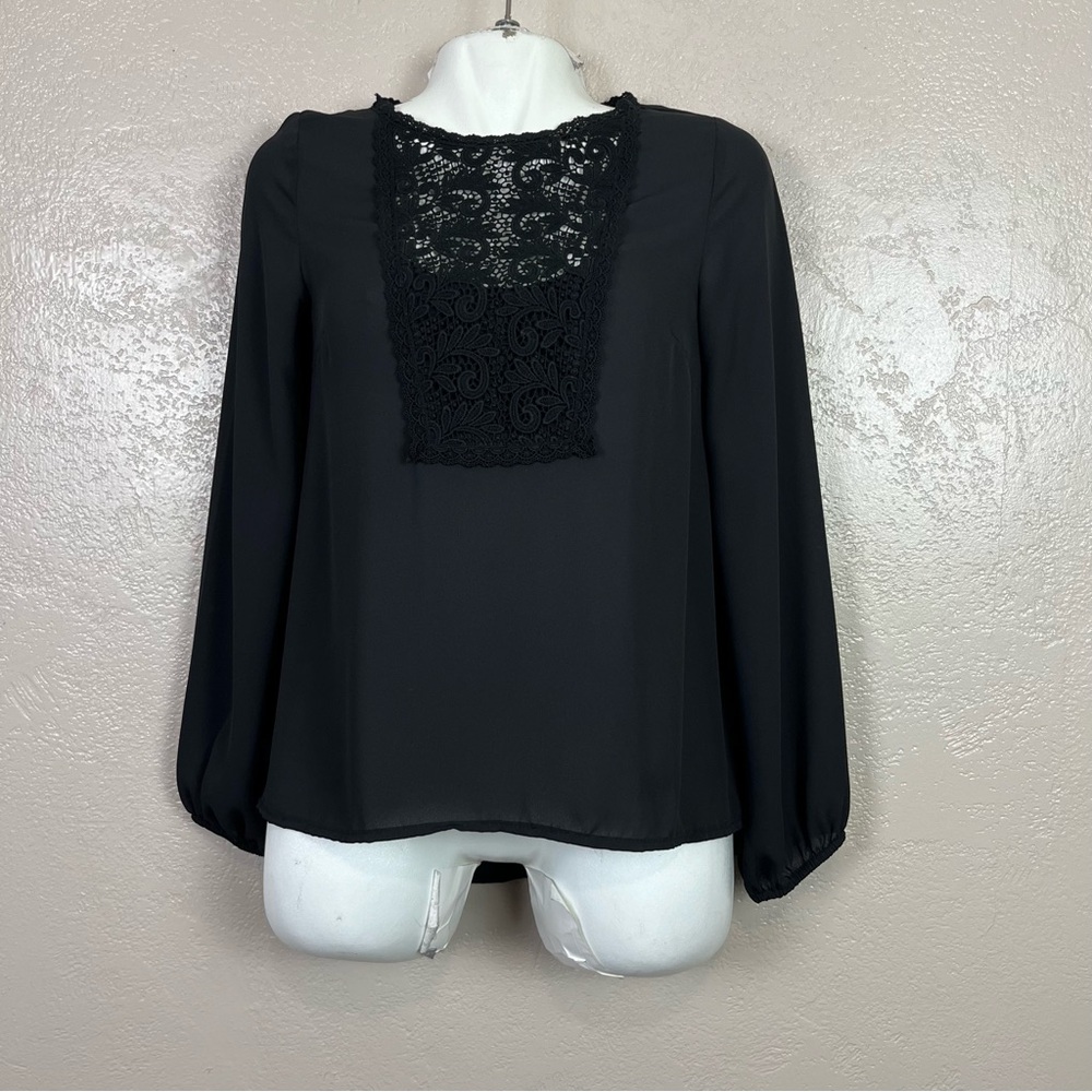 5 for $30 Express Blouse Womens Small Black Semi Sheer Lace at Chest Long Sleeve